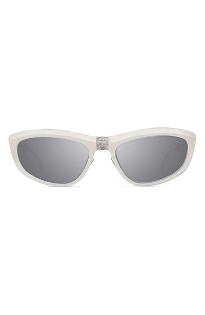 Shop Givenchy Trifold 57mm Cat Eye Sunglasses In Shiny Palladium / Smoke Mirror