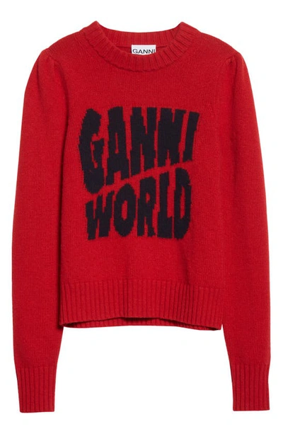 Shop Ganni Graphic Recycled Wool Blend Sweater In Barbados Cherry