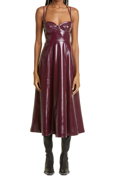 Shop Staud Faux Leather Fit & Flare Dress In Plum