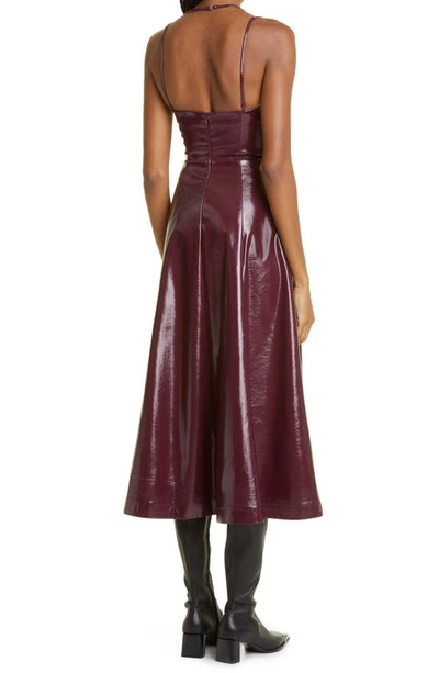 Shop Staud Faux Leather Fit & Flare Dress In Plum