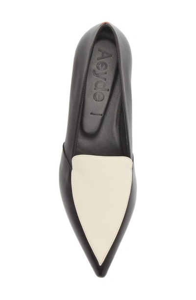 Shop Aeyde Martha Pointed Toe Flat In Black/ Creamy