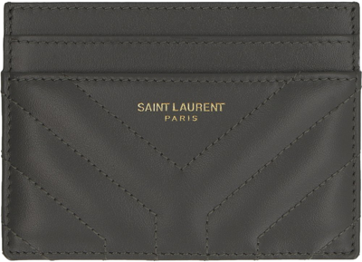Shop Saint Laurent Joan Quilted Card Case In Grey