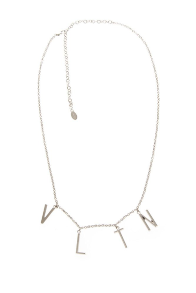 Shop Valentino Logo Plaque Necklace In Silver