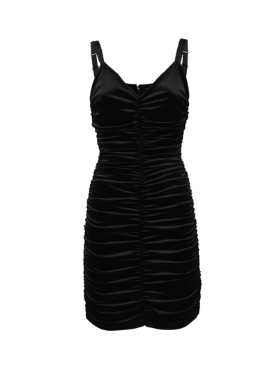 Shop Dolce & Gabbana Ruched Satin Mini Dress In Black
