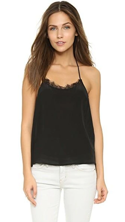 Shop Anine Bing Silk Camisole With Lace Details In Black