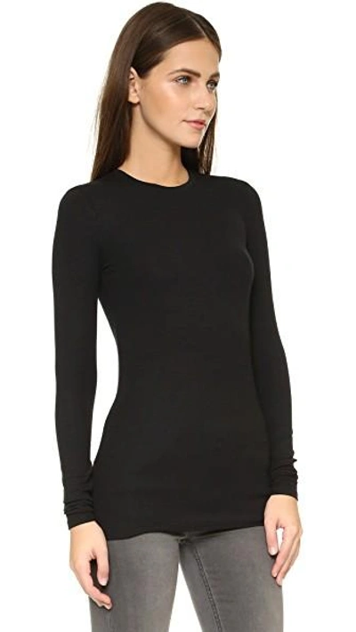 Shop Atm Anthony Thomas Melillo Long Sleeve Micromodal Crew Neck Tee In Black