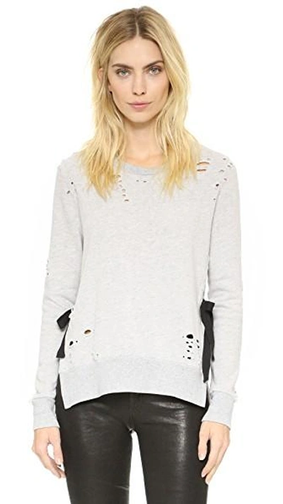 Shop Pam & Gela Side Slit Destroyed Sweatshirt In Heather Grey