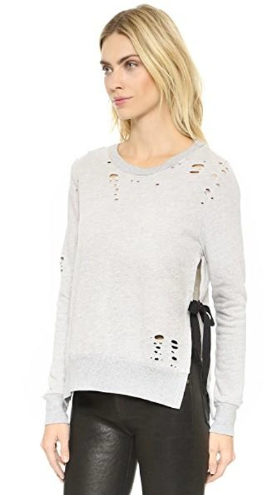 Shop Pam & Gela Side Slit Destroyed Sweatshirt In Heather Grey