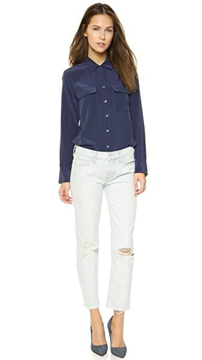 Equipment Slim Signature Short Sleeve Silk Shirt In Peacoat
