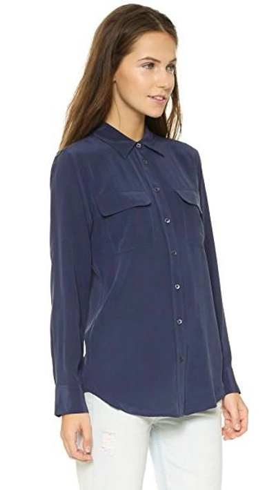 Equipment Slim Signature Short Sleeve Silk Shirt In Peacoat