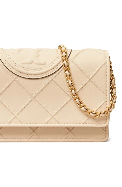 Tory Burch Fleming Soft Leather Wallet On A Chain In New Cream