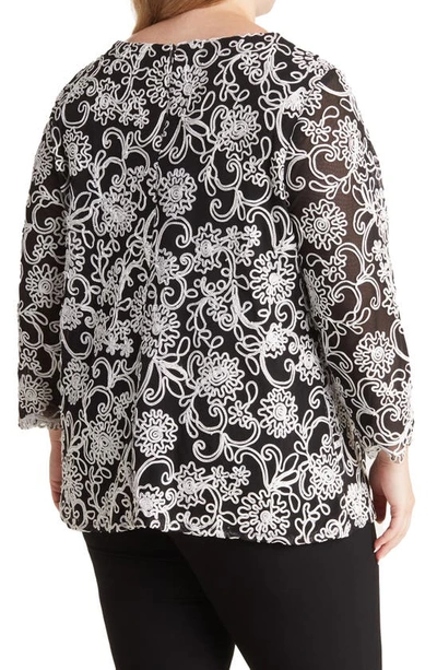 Shop Alex Evenings Embroidered Mock Twinset In Black/ White