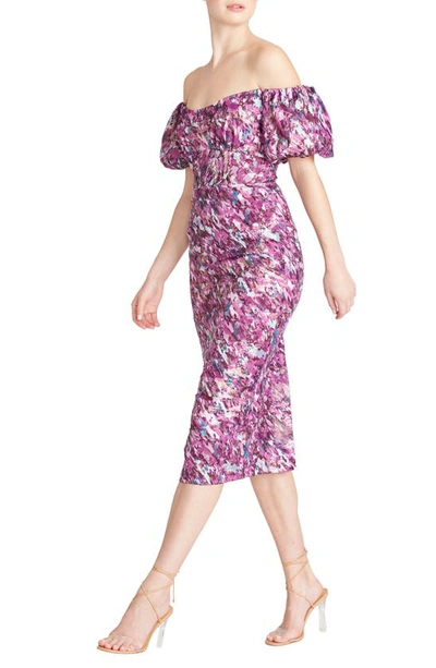 Shop ml Monique Lhuillier Off The Shoulder Midi Dress In Painted Blur