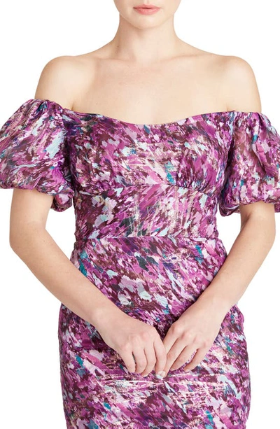 Shop ml Monique Lhuillier Off The Shoulder Midi Dress In Painted Blur