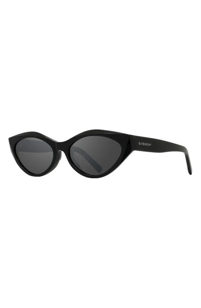 Shop Givenchy Day 56mm Mirrored Cat Eye Sunglasses In Shiny Black / Smoke Mirror