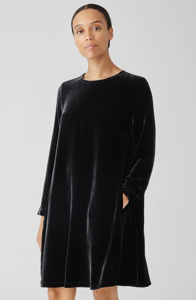 Shop Eileen Fisher Long Sleeve Velvet Shift Dress In Black