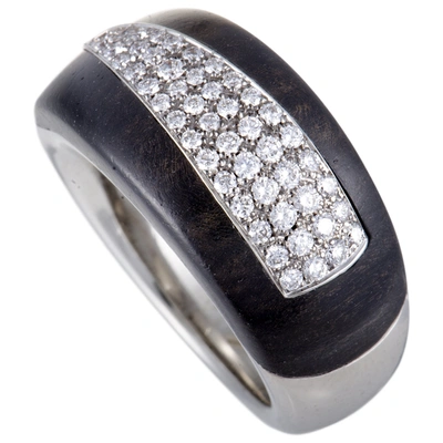 Shop Bucherer 18k White Gold Diamond Pave And Blackwood Band Ring In Silver