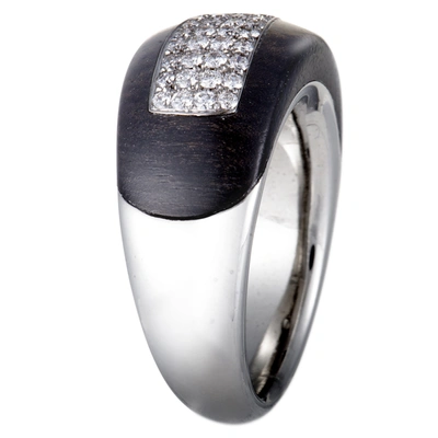Shop Bucherer 18k White Gold Diamond Pave And Blackwood Band Ring In Silver