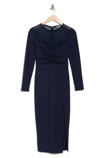 Love By Design Celia Illusion Mesh Ruched Midi Dress In Navy Blazer