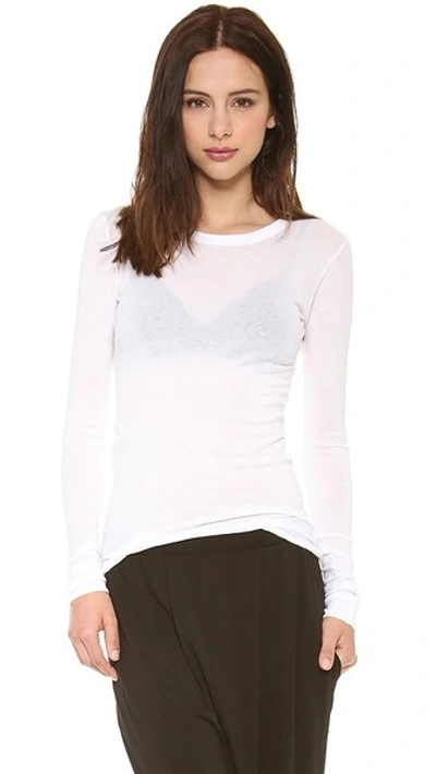 Enza Costa Bold Long Sleeve Crew Neck Tee In White
