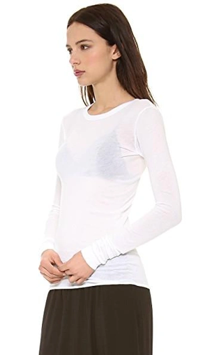 Shop Enza Costa Bold Long Sleeve Crew Neck Tee In White