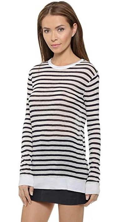 Shop Alexander Wang T Striped Rayon Linen Tee In Ink & White