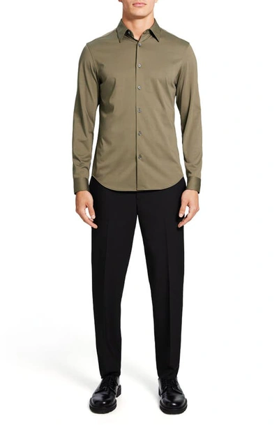 Shop Theory Sylvain Nd Structure Knit Button-up Shirt In Olive Branch