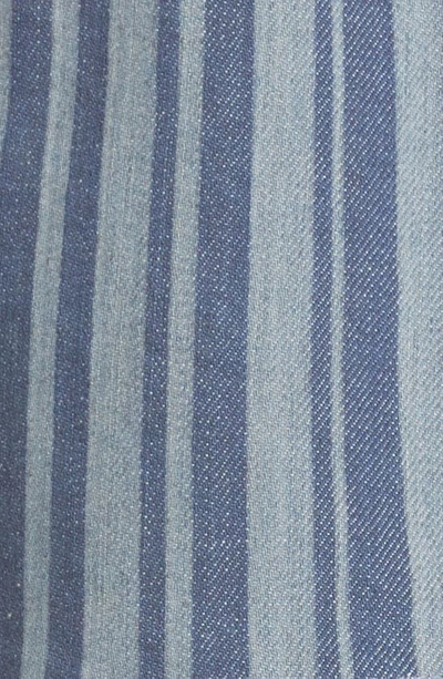 Shop Anne Isabella Laser Stripe Raw Edge Denim Miniskirt In Light Denim Blue