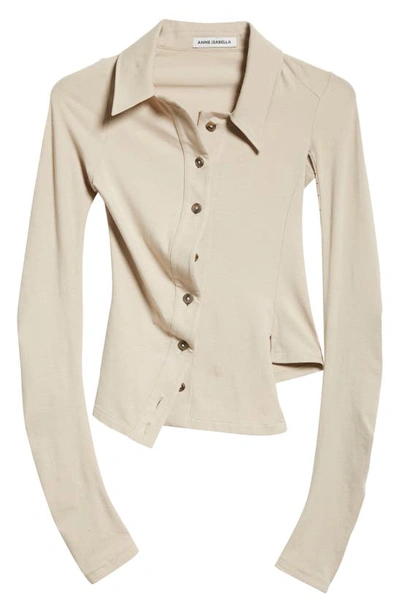 Shop Anne Isabella Twisted Asymmetric Organic Cotton & Wool Shirt In Warm Sand