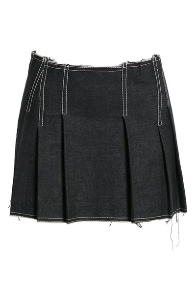Shop Anne Isabella Raw Edge Asymmetric Pleated Denim Miniskirt In Black Denim