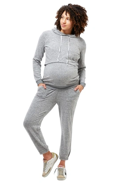 Shop Nom Maternity Jojo Maternity/nursing Hoodie In Gray Hacci