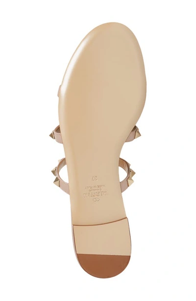 Valentino Rockstud Metallic City Flat Slide Sandals In P45 Poudre