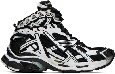 Shop Balenciaga White & Black High Runner Sneakers In 9010