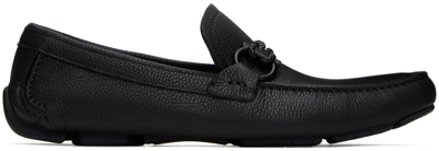 Shop Ferragamo Black Pebbled Loafers In Nero || Light Grey |