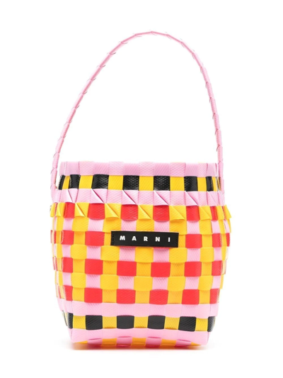 Shop Marni Woven Basket Bag In Pink