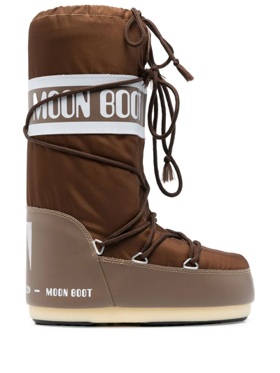 Shop Moon Boot Icon Logo-tape Snow Boots In Brown