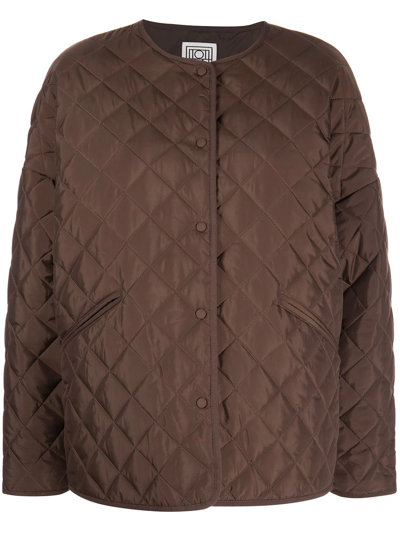 Shop Totême Diamond-quilted Collarless Jacket In Brown