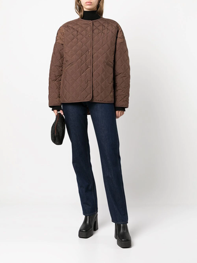 Shop Totême Diamond-quilted Collarless Jacket In Brown