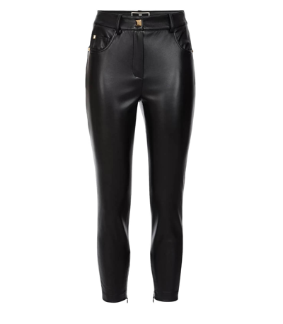 Shop Elisabetta Franchi Black Leather Effect Skinny Trousers