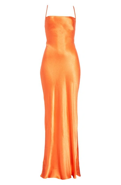 Shop Bec & Bridge Lorelai Strappy Tie Back Satin Maxi Dress In Fire Red