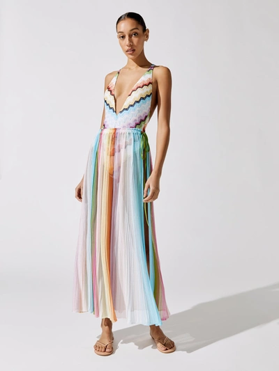 Shop Missoni Striped Side Slit Skirt In Bright Multicolor On White - Krg0084-mar