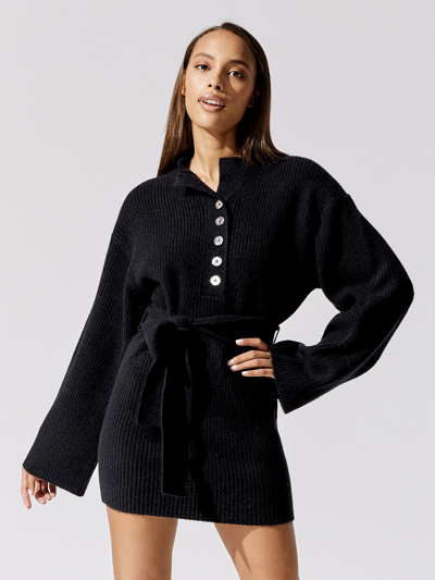 Shop Marissa Webb Arie Ribbed Cashmere Blend Henley Sweater Dress In Black