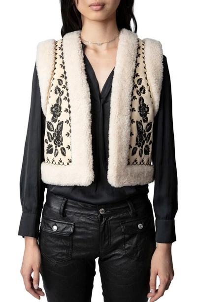 Zadig & Voltaire Feti Floral-embroidered Sheepskin Cardigan In Mastic |  ModeSens