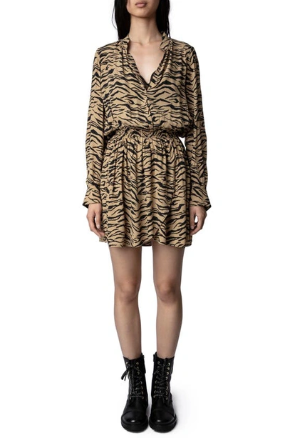 Shop Zadig & Voltaire Rinka Tiger Print Long Sleeve Dress In Naturel