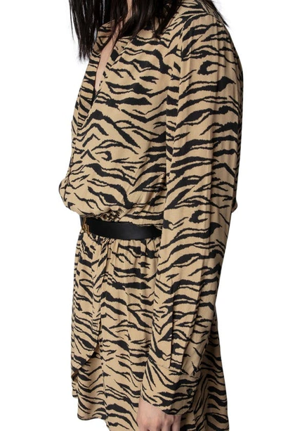 Shop Zadig & Voltaire Rinka Tiger Print Long Sleeve Dress In Naturel