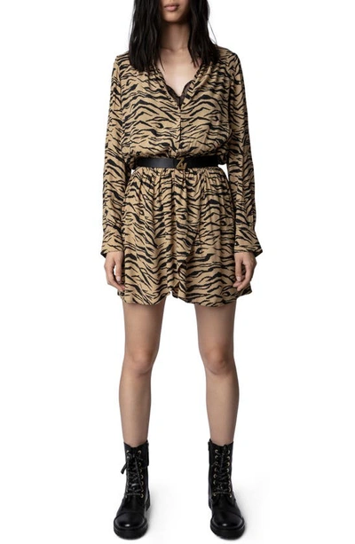 Shop Zadig & Voltaire Rinka Tiger Print Long Sleeve Dress In Naturel