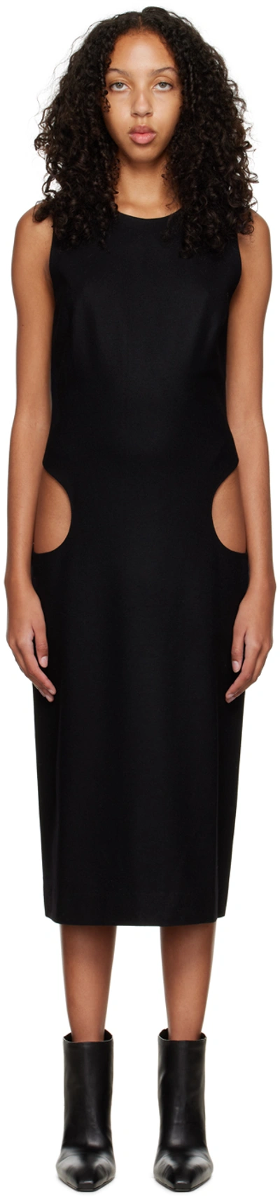 Puppets And Puppets Column Cutout Wool Blend Midi Dress In Black