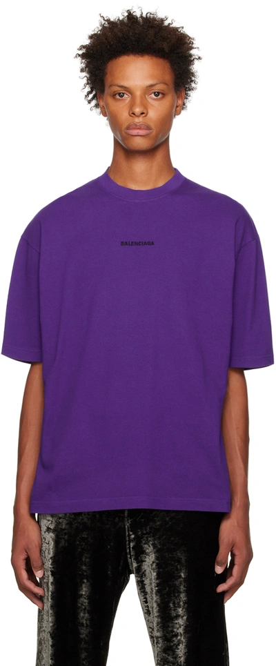 Shop Balenciaga Purple Embroidered T-shirt In 5162 Deep Purple/bla