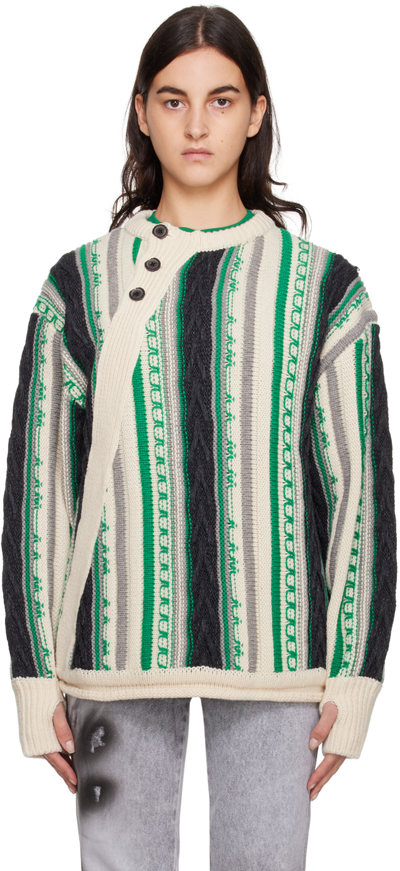 Shop Ader Error Green Buttoned Sweater In Ivory