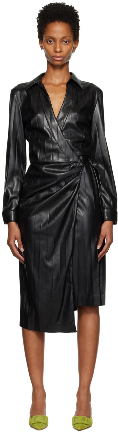 Msgm Black Faux-leather Midi Dress In 99 Black